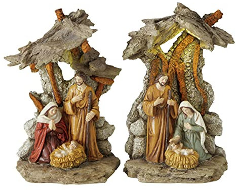 RiloStore 1 STK Tischkrippe Krippe 20x21cm Krippenszene nr2268 braun grau Deko Figuren Christus Jesus Weihnachtskrippe bemalt Kunstharz Weihnachten Geschenk Tischdeko Krippenfiguren