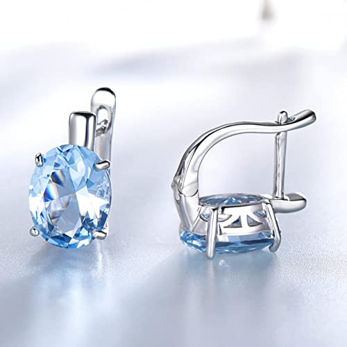LOKILOKI Oval Nano Sky Blue Topas Bunte Edelstein Clip Ohrringe Solide 925 Sterling Silber Ohrringe Für Dame Hochzeitsgeschenk Schmuck