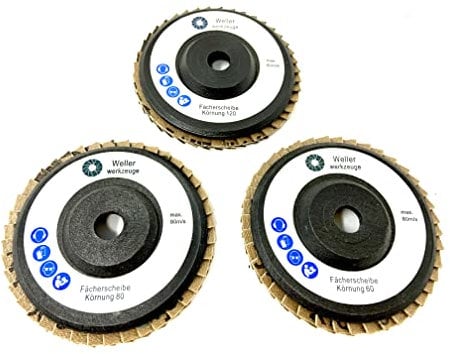 Flap Discs Set Grain 60/80/120 76 x 10 mm Suitable for Mini Battery Angle Grinder such as Bosch GWS 10.8 V 12 V for Steel Wood Plastic (3)