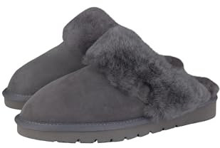 Rohn Moden Lammfell Hausschuhe Talea für Damen, echt Schaffell Pantoffel, atmungsaktive Pantoletten, Slipper mit fester EVA-Sohle in Premiumqualität, Schlappen in grau (38 EU)