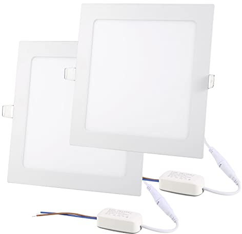 NRGDILY 2er 18W LED Panel Eckig Deckenleuchte Einbaustrahler, Einbautiefe 9mm Ultra Flach Einbauspot, 200mm~210mm Ausschnittloch Deckeneinbaustrahler Deckenstrahler, Kaltweiß 6500K