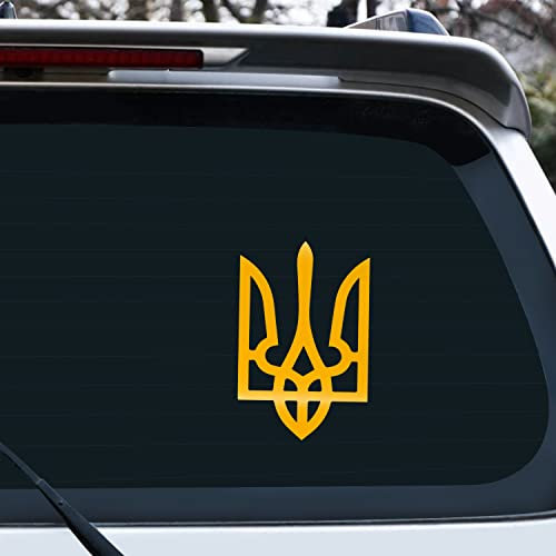 Vesvory 2 Stück ukrainisches Wappen-Aufkleber, gestanzte Aufkleber für Autos, Ukraine, Dreizack-Aufkleber, kein Hintergrund, Aufkleber für Auto, LKW, Laptop, (reflektierend, gelb)