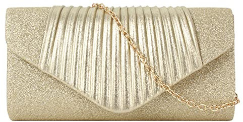 MEGAUK Pochette élégante à paillettes pour femme - Sac à main brillant - Sac à main avec strass - Avec chaîne - Pour mariage, bal de fin d'année, fête, 06898 doré