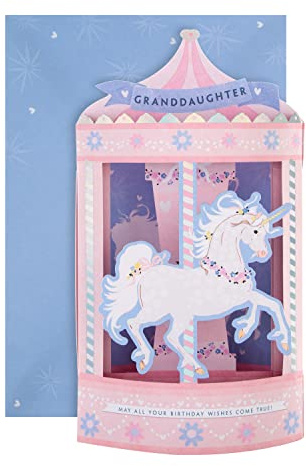 Hallmark 3D-Geburtstagskarte für Enkelin, niedliches Einhorn-Karussell-Design