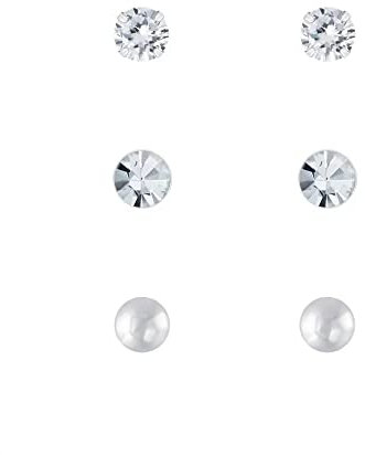 FRIEDA + PAUL 3er Set 3 Paare Set Basic Kristall Perle Solitär Damen Frauen Mädchen Ohrstecker Ohrringe 925 Sterling Silber anlaufgeschützt Schmuckbox