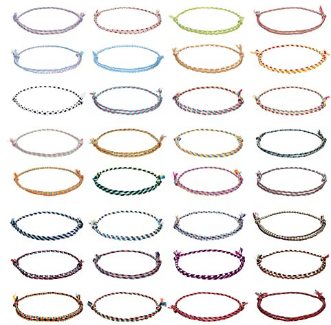 KALVICA 32 Piezas Trenzadas Pulsera para Mujeres Niña Hombres Hechas a Mano Trenzado Pulsera Cuerda Pulseras de La Amistad Pulseras de Hilos de Colores Ajustable