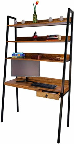 Stylla London Modern Sheesham Study Table/Desk with Ladder Bookshelf