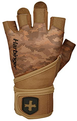 Harbinger Pro Wristwrap 2.0 Handschuhe für Gewichtheben, Training, Fitness und Gym mit Handgelenkstütze – Camouflage Hellbraun Größe XL