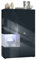 Vladon Vitrine Morena V2, vitrine sur Pied avec 2 Portes et Insert en Verre, Corps Noir Mat, façades Noir Haute Brillance, Cube Aspect béton oxyde avec éclairage LED Blanc