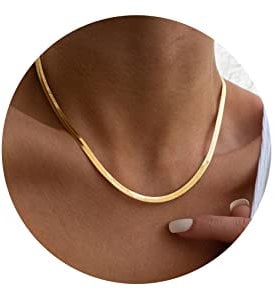 Hipwope 14K Gold/Silber plattiert Schlange Kette Halskette, Fischgrätenkette für Frauen Gold gefüllt flache Kette Halskette für Frauen Mädchen Geschenke Schmuck verstellbare Halskette 3/5MM (W)