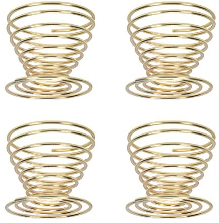 KOMUNJ 4 Stück Edelstahl Eierbecher Mini Federdraht Eierablage Eierhalter Wäscheständer Pulver Puff Lagerregal Küche, Golden