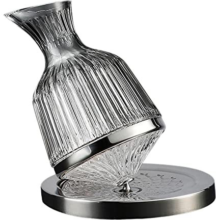 Fonowx Luxus Weindekanter Weinbelüfter 360 Grad Drehbarer Weindekanter Glas Weinspender Home Bar Weinliebhaber Geschenk, Silber