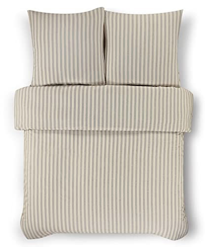 Stupendo3 teilig Seersucker Bettwäsche Bettgarnitur Set Bettdeckenbezug Größe 220x240 cm - 2 x Kissenbezug 80x80 cm mit Resißverschluss Set Oeko-TEX® Grau - Creme