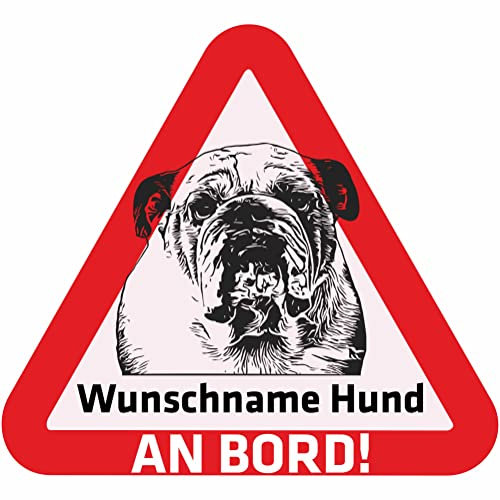 Indigos UG - Auto Aufkleber - Namensaufkleber Hund 15 cm - Französische Bulldogge - Sticker selbst gestalten mit Name & Wunschtext - personalisiert selbstklebend - Motorrad LKW Heckscheibenaufkleber