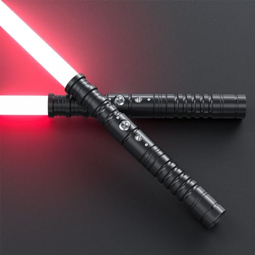 Hlieeosfcn Lichtschwert 2er, Laserschwert für Kinder und Erwachsene 2-in-1 RGB 15 Farbe USB wiederaufladbares schwarzes Metallgriff Schwert, passend für Halloween Weihnachten Cosplay