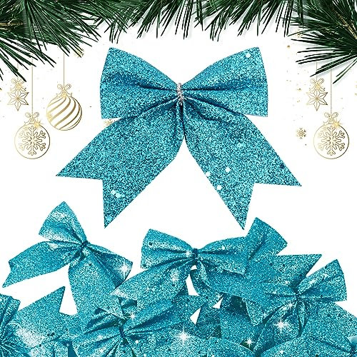 24 pcs Small Blue Glitter Bows for Christmas Tree Decoration Christmas Decorative Bows Christmas Tree Bow Christmas Bows Decorative Xmas Decor Wreath Ornament