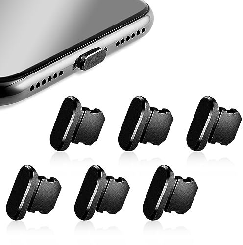Rumyve 6-Piece Mobile Phone Anti-Dust Plug Set - Premium Aluminum Alloy Charging Port Covers for iPhone, iPad, and AirPods(Black)