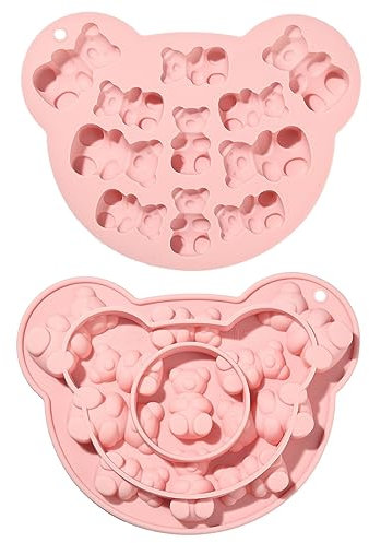 UR URLIFEHALL Lot de 2 moules en silicone en forme d'ours mignons pour décoration de gâteaux de fête, gelée, biscuits, chocolat, bonbons, glace
