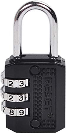RESET-071 3-Stelliges Mini-Zahlenschloss, Kompaktes Zahlenschloss für Spinde, Tagebuchschloss, Kästen, Gepäck, Koffer, Rucksäcke – Ideal für Unterwegs, Schwarz, 1 Packung
