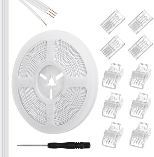 Aroidful 10Pcs 8mm 4 Pin LED Strip Light Connectors and 32.8ft 4 Pin RGB Extension Cable Strip to Wire Quick Connection for Waterproof or Non-Waterproof 8mm Wide SMD RGB 5050 LED Strip Lights