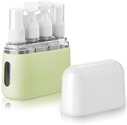 Madenia Travel Bottles Set Toiletries 50 ML Clear Air Travel Size Bottle 4 PCS Leak Proof Travel Liquid Containers for Cosmetic with Label and Storage Box, Light Green