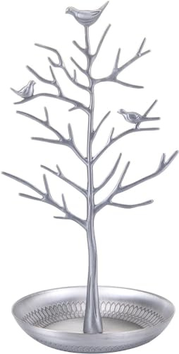 Espositore for gioielli ad albero, porta orecchini, porta collane, organizer marrone119 (Color : Silver)