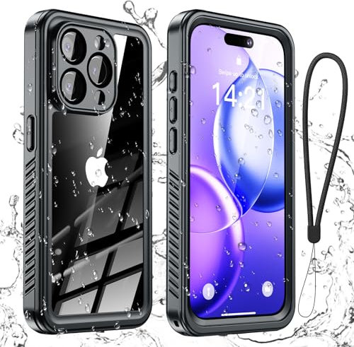 Aekyiwot Handyhülle für iPhone 15 Pro Max Hülle, IP68 Wasserdicht Schutzhülle für iPhone 15 Pro Max Hülle, 360 Grad Full Case Stoßfest Sturzfest, Schwarz