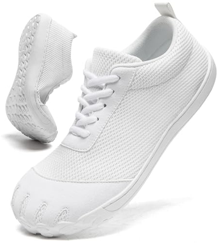 Oltyutc Barefoot Shoes Mens Trainers Walking Shoes Wide Fit Trail Running Minimalist Breathable Sport Sommer Shoes White Mens Size 5.5 UK(Label Size:39)