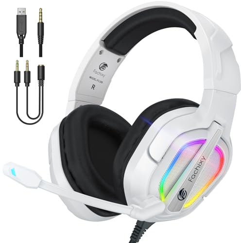 Fachixy FC200 Foldable Gaming Headset for PS4, PS5, PC, Xbox, Switch, Gamer Headset with ENC Mic, 3.5mm Gaming Headphones with RGB Light