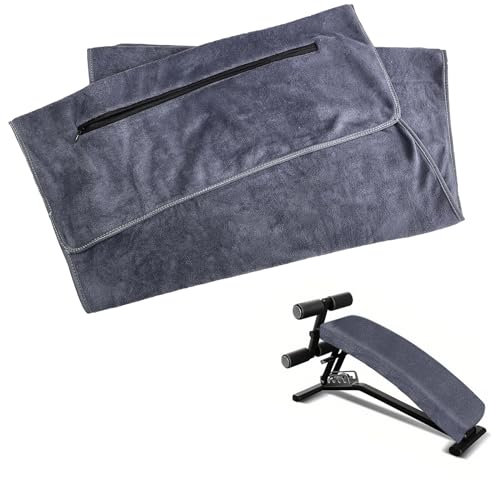 gvivej Sporthandtuch, Fitness Handtuch mit Reißverschluss Tasche, 120 x 50 cm Gym Handtuch, für Fitnessstudio und Training, Sport, Grau