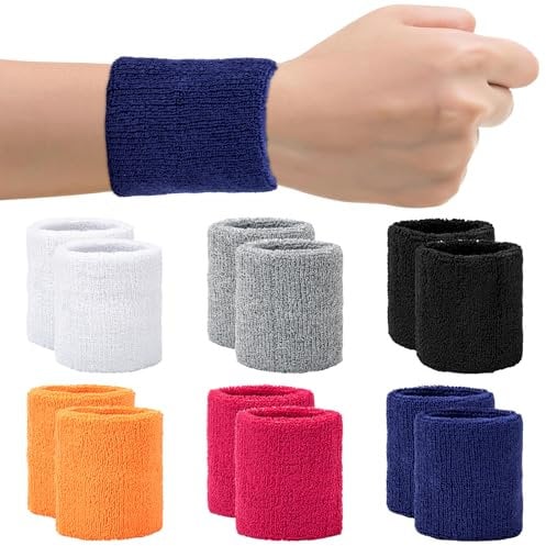 12 Stück Schweißband Handgelenk, Baumwolle Schweißband, Absorbierende Schweißbänder für Männer Und Frauen, Bunte Schweißband Handgelenk für Tennis, Basketball, Fußball, Football (Style A)
