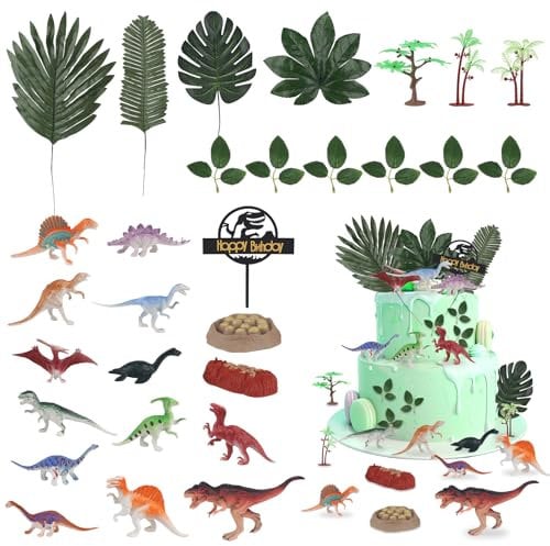 29 Stück Kuchendeko Dinosaurier Set, Kunststoffe Tortendeko mit Dino-Fossil, Dino Deko Torte für die Geburtstagsparty Eines Jungen