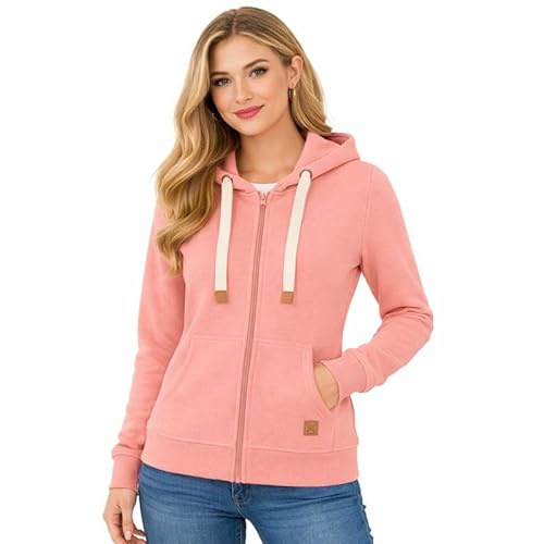 Blu Apparel Womens Zip Hoodies Extra Warm women's Zipped Hoodie Ladies Plain Hoodie Winter Warm Fleece Lined Zip Up Jacket Sweatshirt ActivewearJumper (UK, Numeric, 14, Regular, Regular, Pink)