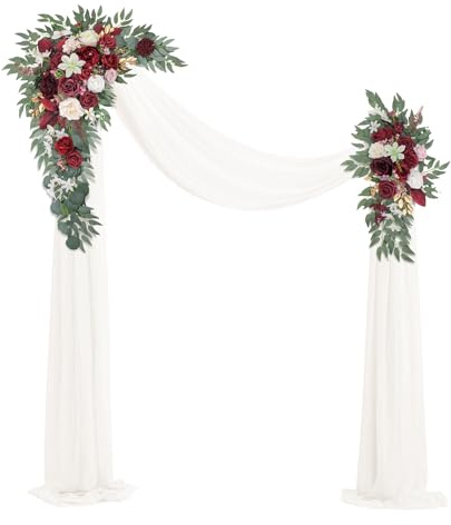 BMQDSM Wedding Arch Flowers with Drapes (Set of 3) Wedding Decor and Wedding Arch Draping Artificial Flower Arrangements Wedding Decorations for Reception Wedding (Red White)