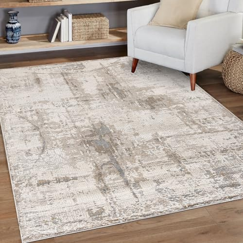 Mazovia Teppich Wohnzimmer 80x150cm Creme Abstrakt Weich Pflegeleicht | Teppich für Schlafzimmer Esszimmer Büro Beige Tierfreundlich Allergikerfreundlich Fußbodenheizungsgeeignet Kurzflor Modern