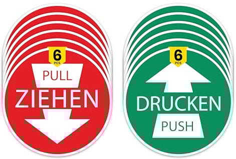 DinAliX 12 x (6 x Drücken 6 x Ziehen) | 7 x 7 cm Premium-Vinyl Drücken Ziehen Aufkleber | Selbstklebender, Wasserfester, UV-beständiger Aufkleber