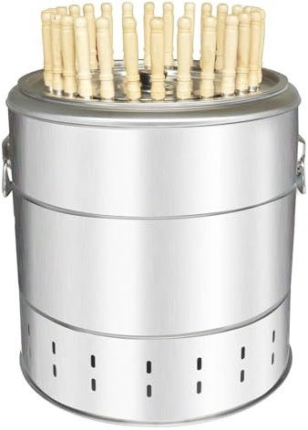 Edelstahl Holzkohle BBQ Herd Fass Smoker mit hängendem Grill | Große Kapazität Tragbarer BBQ Ofen mit 28 Spießen für rauchfreies Grillen