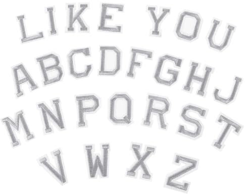 52 Pcs Small Letter Iron on Patches Alphabet Embroidery Patches Sew on Applique Letters Clothing Embroidered Appliques Art and Crafts Patches Hat Appliques Embellishments for DIY Silver