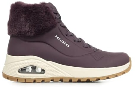 Skechers Damen UNO Rugged Fall Air Sneaker, Wine Durabuck/Faux Fur, 38.5 EU