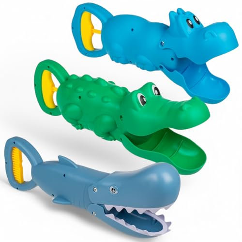 MIJOMA Sandgreifer Kinder – Handbagger für Sandkasten & Strand – Tier-Design – Strandspielzeug & Wasserspielzeug für Kleinkinder ab 3 Jahren – Sandspielzeug für draußen (Hippo Croc Shark Set)