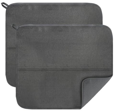 Chumix 2 Stück Abtropfmatte Geschirr 40x45cm | Wiederverwendbar Mikrofaser Abtropfmatte Spüle, Saugfähigkeit, Schnelles Trocknen, zum Trocknen von Teller, Geschirr | Faltbar Dish Drying Mat für Küche