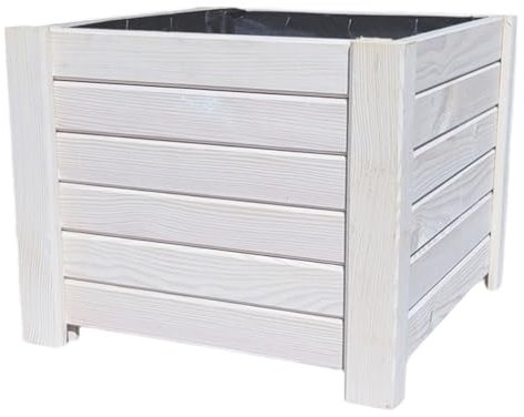 weeco Pot de fleurs carré en bois blanc pour balcon, terrasse et intérieur - Pot de fleurs en bois de style rustique - 37 x 37 x 30 cm