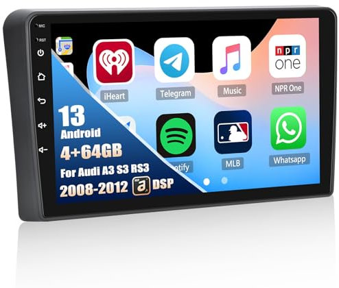 CAMECHO 4+64G Android 13 DSP Autorradio para Audi A3 RS3 S3 2008-2012 con Filtro de Audio, 9 Pulgadas Wireless Carplay Bluetooth Radio con Android Auto WiFi GPS FM/RDS Mirror Link con Pantalla Táctil
