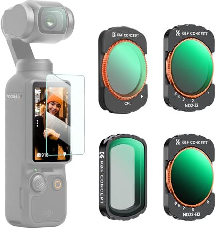 K&F Concept Magnetic Variable ND&CPL& Black-Mist 1/4 Filter Set für DJI Osmo Pocket 3 Creator Combo Zubehör 4 Pack CPL Black Diffusion 1/4 ND2-32(1-5 Stop) ND32-512(5-9 Stop) Filter