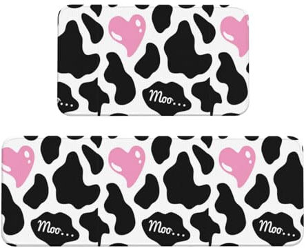 Juego de 2 alfombrillas de cocina de vaca lechera negra y blanca, antideslizantes, para cocina, suelo, oficina