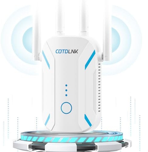 COTDLNK 2025 WLAN Repeater WLAN Verstärker 1200Mbit/s WiFi Booster 5GHz & 2,4GHz Dual Band Wireless Internet Booster mit Ethernet-Anschluss, einfache Einrichtung, EU-Stecker