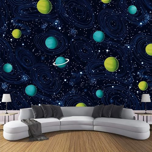 JSCWDET Space Patterns 3D Wallpaper Roll Mural Planets Stars Wallcoverings for Bedroom Living Room Tv Backdrop 150 × 105 Cm,Dark Blue