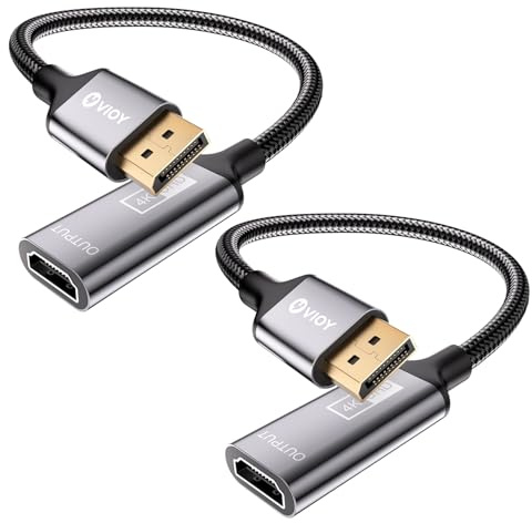 VIOY DisplayPort to HDMI Adapter 2 Pack, 4K@30Hz DP Male to HDMI Female | Supports 1440p@60Hz 1080p@120Hz, gold-plated plug aluminum shell, one-way DP source to HDMI only, sync audio transmission