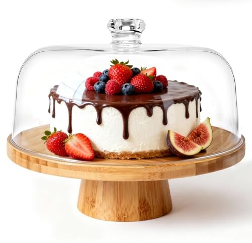 Masthome Tortenständer mit Deckel, 6-in-1 Multifunktional Tortenplatte mit Deckel und Fuß,Holz Kuchenteller Kuchenplatte Tortenglocke für Kuchen Dekoration Kits