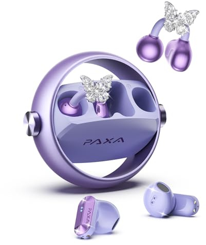 PAXA 3 en 1 Auriculares Inalámbricos Bluetooth– Auriculares Abiertos con Clip Estilo Joya, 2025 Auriculares Oreja Abierta 140H Auriculares Deportivos Bluetooth 6.0,Open Ear Headphones,Ctbuds Morado